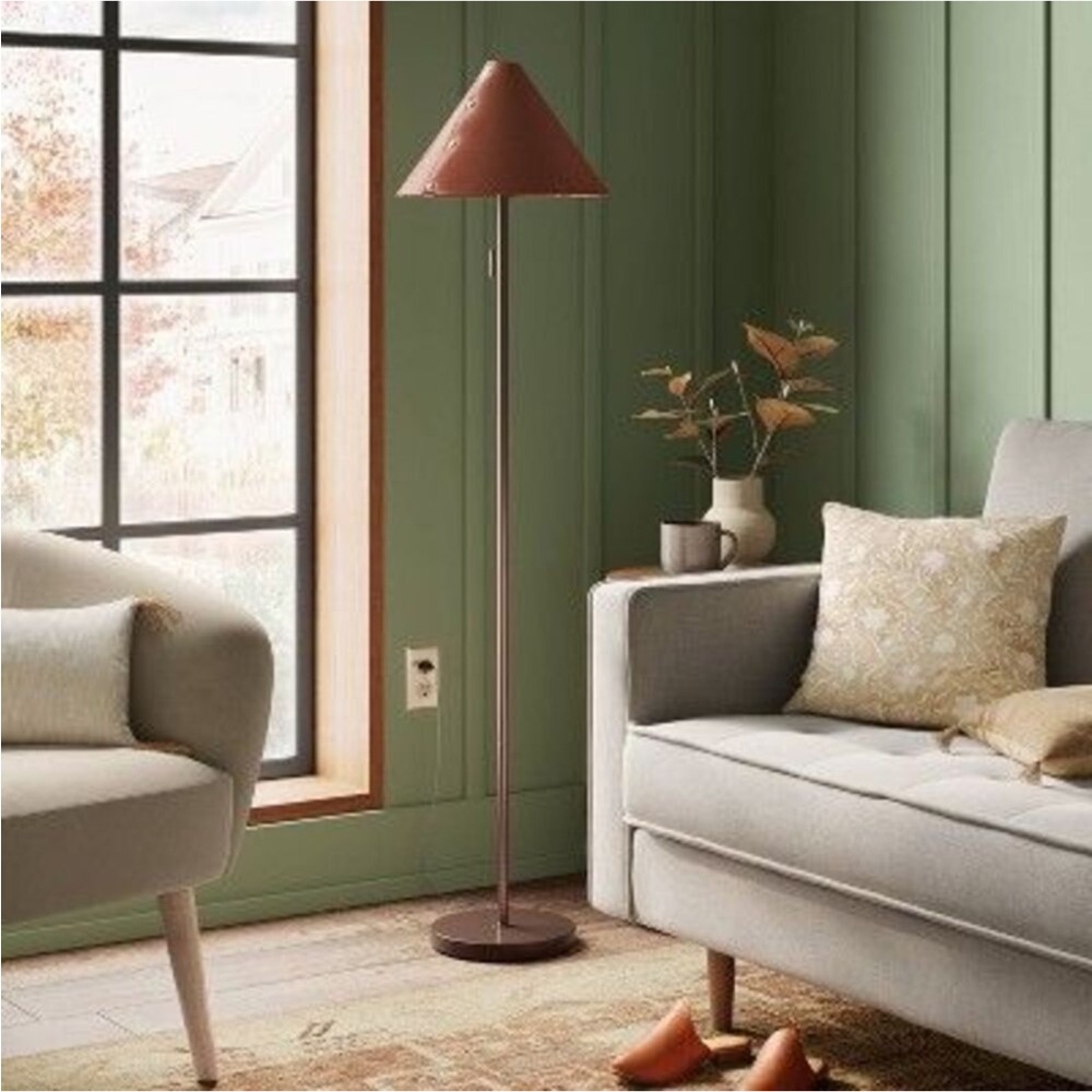 NEW! Threshold - Floor Lamp with Brown Leather Shade, Oil Rubbed, 60” - Picture 4 of 5